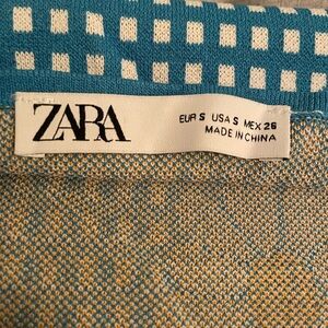 ZARA Teal and Cream Patterned Knit Top